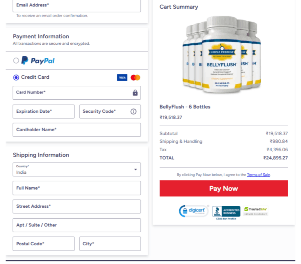 Belly Flush Checkout page
